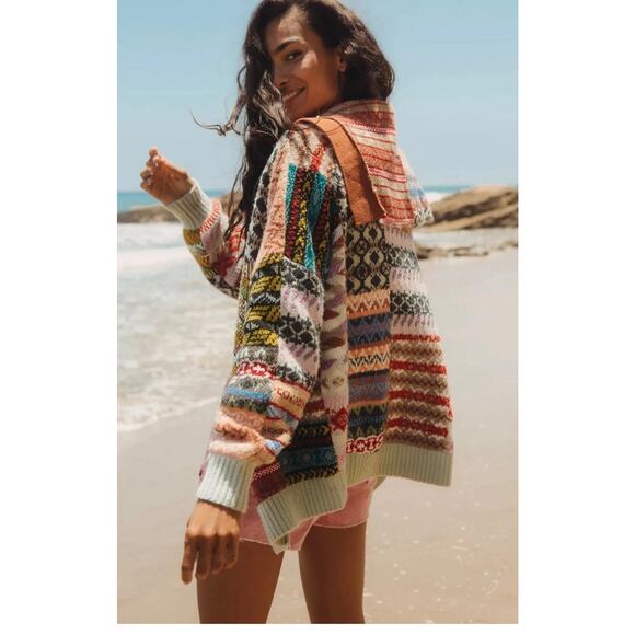 Anthropologie Sweaters - Anthropologie Pilcro Abstract Patchwork Open Cardigan Sweater XS/S Fair Isle